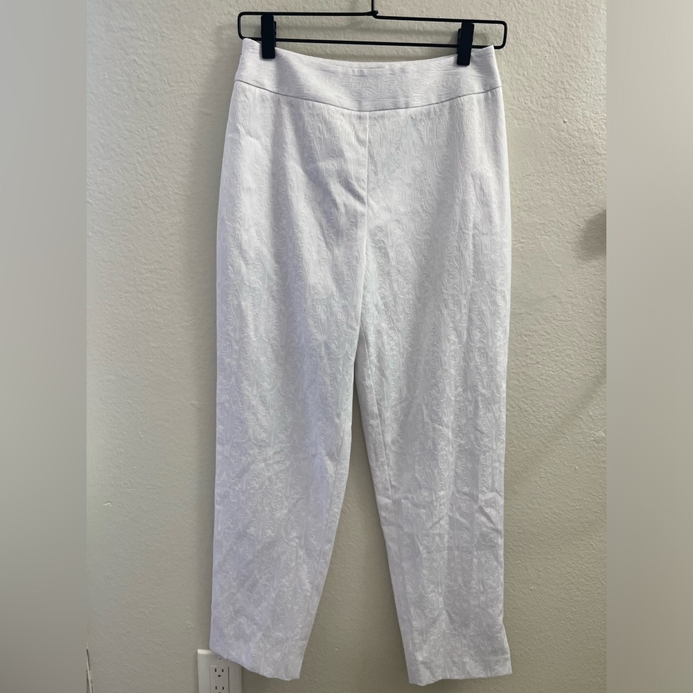 STAUD White Paisley Printed Trousers Size 4 Straight Leg Bridal Euro Capsule